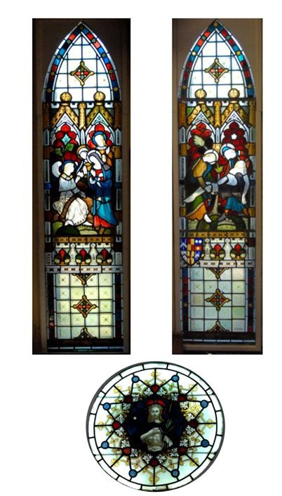 Original stained glass windows from St Bartholomew's Church, Thornley