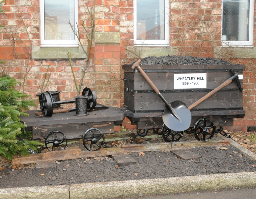 Wheatley Hill colliery wagon display with mining tools